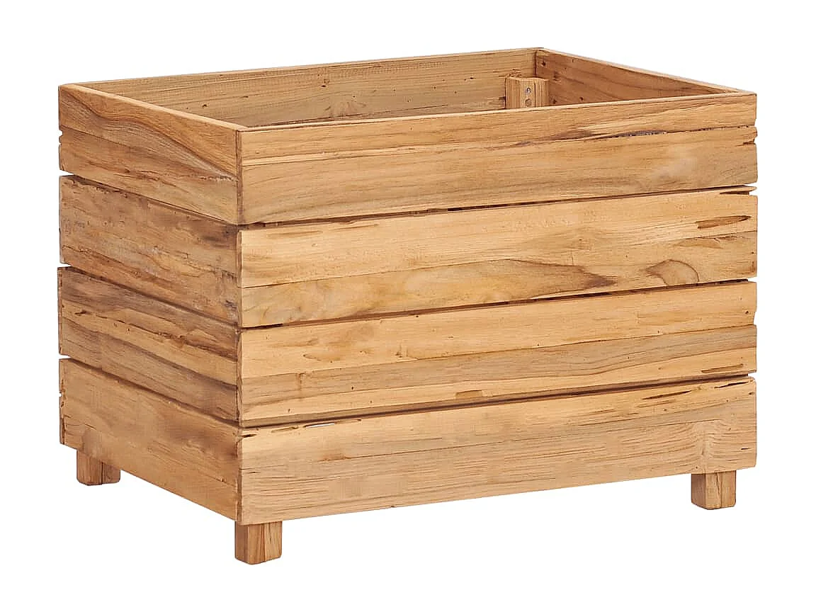 Jardinera arriate elevado plantas flores jardín 50 x 40 x 38 cm madera de teca reciclada y acero 02_0000937