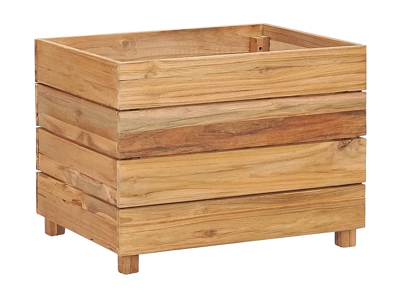 Jardinera arriate elevado plantas flores jardín 50 x 40 x 38 cm madera de teca reciclada y acero 02_0000937