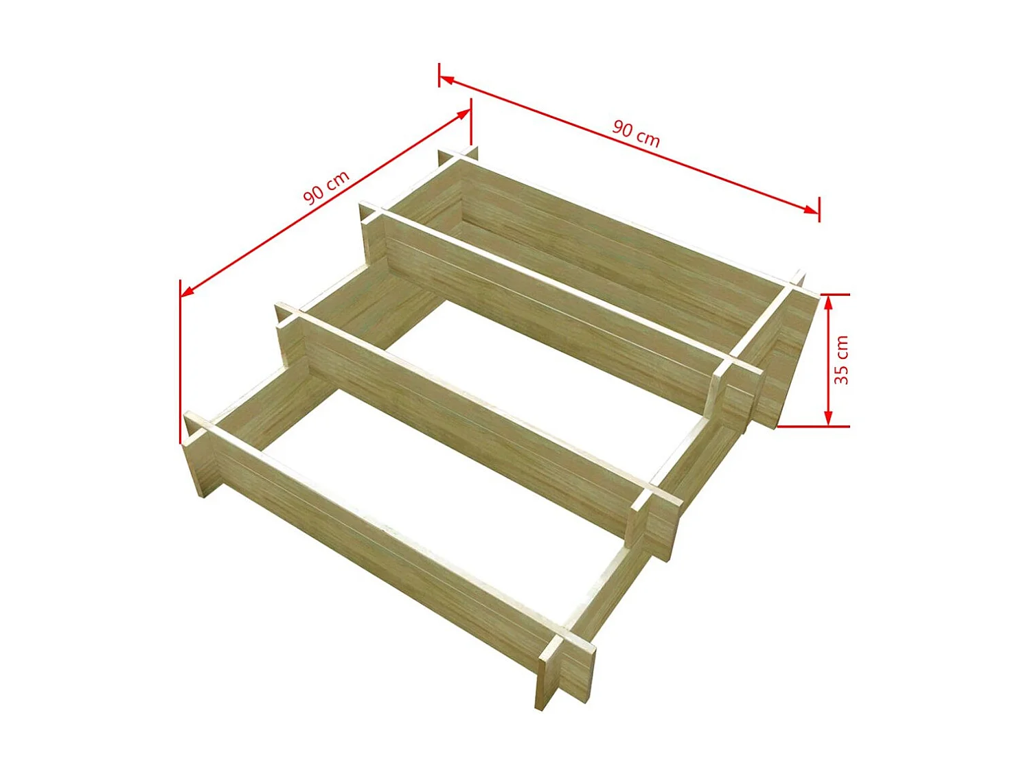 Fioriera a 3 livelli x 90 x 90 x 35 cm piante da giardino fiori legno impregnato 02_0000863