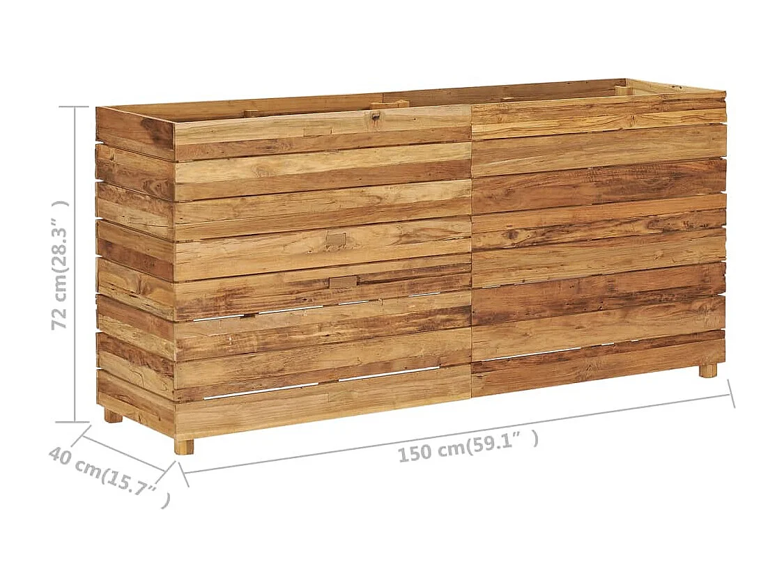 Jardinera elevada para plantas y flores 150 x 40 x 72 cm madera de teca reciclada y acero 02_0000914