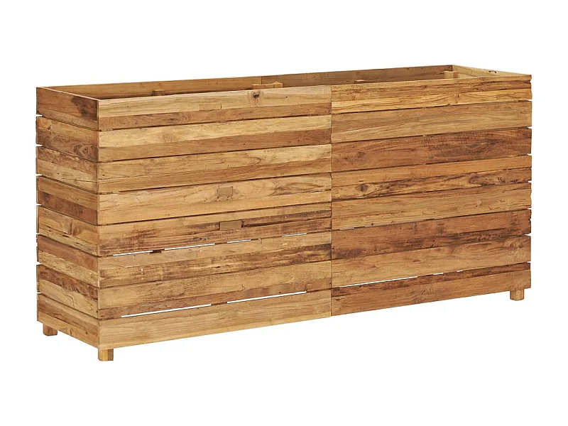 Jardinera elevada plantas flores jardín 150 x 40 x 72 cm madera de teca reciclada y acero 02_0000914