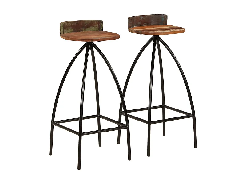 Set di due sgabelli da bar di design sedia seduta in legno massello riciclato 1202174