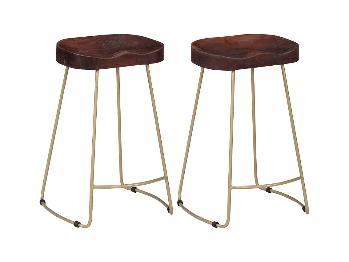 Juego de dos taburetes de bar de diseño con asiento de madera maciza de mango 1202101