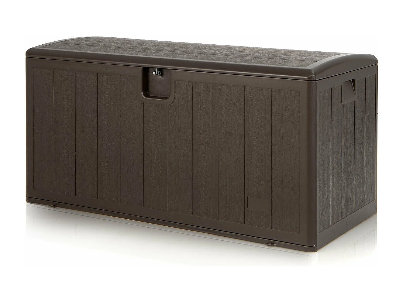 Caixa de armazenamento externa 400 litros 127,5 x 64 x 64 cm baú de jardim com fechadura e alças marrons embutidas 20_0005153