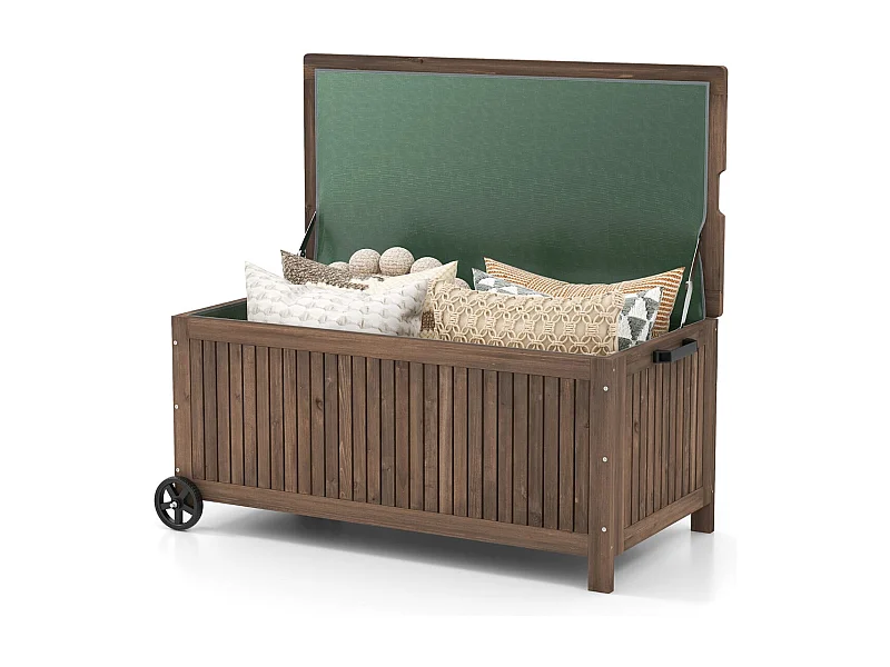 Box portaoggetti su ruote 213 litri 114 x 58,5 x 51 cm con rivestimento impermeabile rimovibile per giardino carico 50 kg marrone 20_0008313