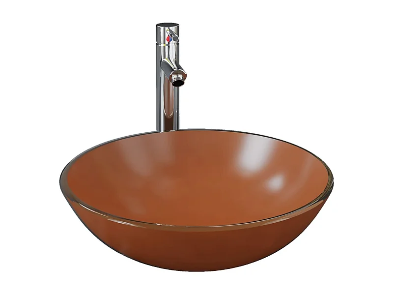 Lavandino da bagno con rubinetto e scarico a saltarello lavabo da appoggio lavabo da bagno lavabo da bagno diametro 42 cm vetro temperato 02_0002863