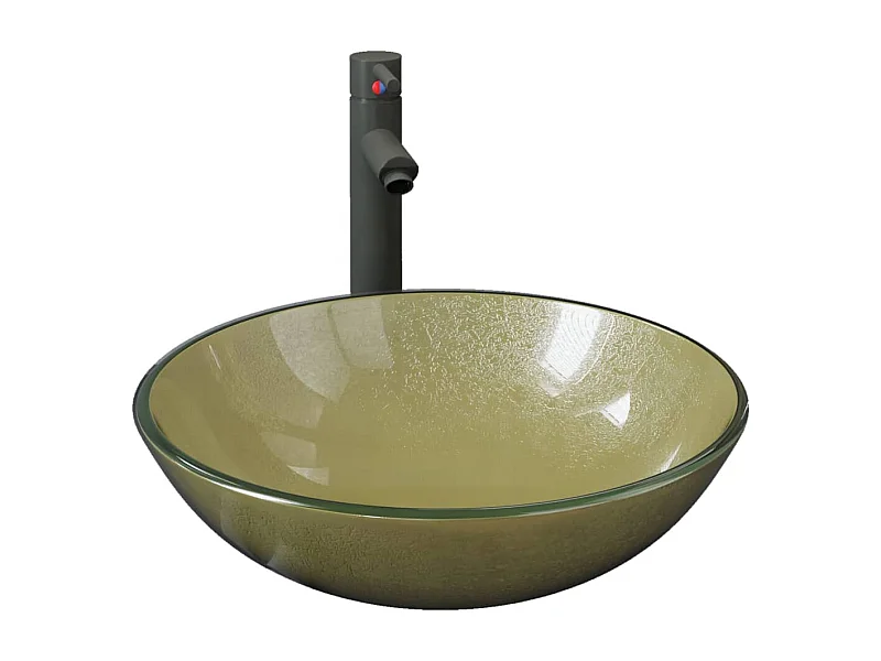 Lavandino da bagno con rubinetto e scarico a saltarello lavabo da appoggio lavabo da bagno lavabo da bagno diametro 42 cm vetro temperato 02_0002867