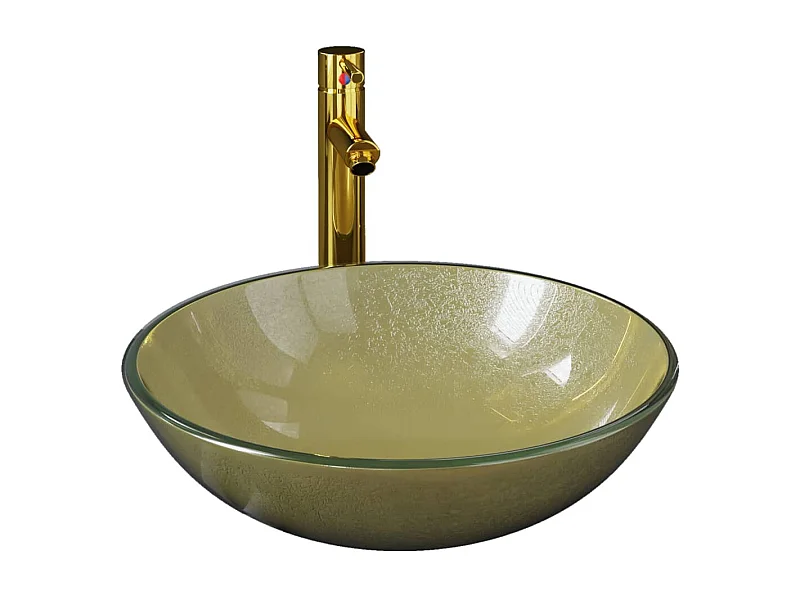 Lavabo de baño con grifo y desagüe automático lavabo de encimera lavabo de baño diámetro 42 cm cristal templado 02_0002866