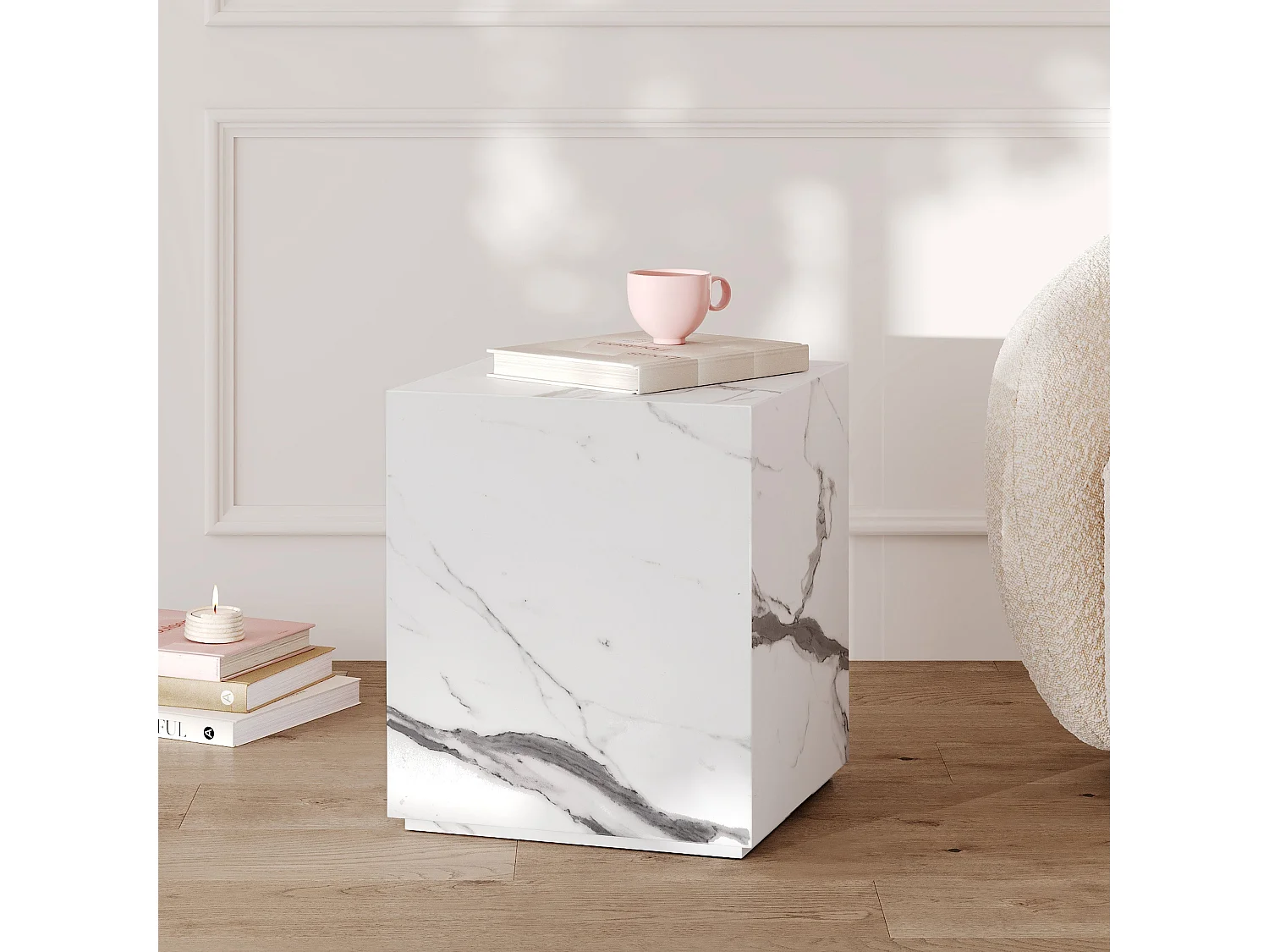Table d'appoint effet marbre blanche - Lison