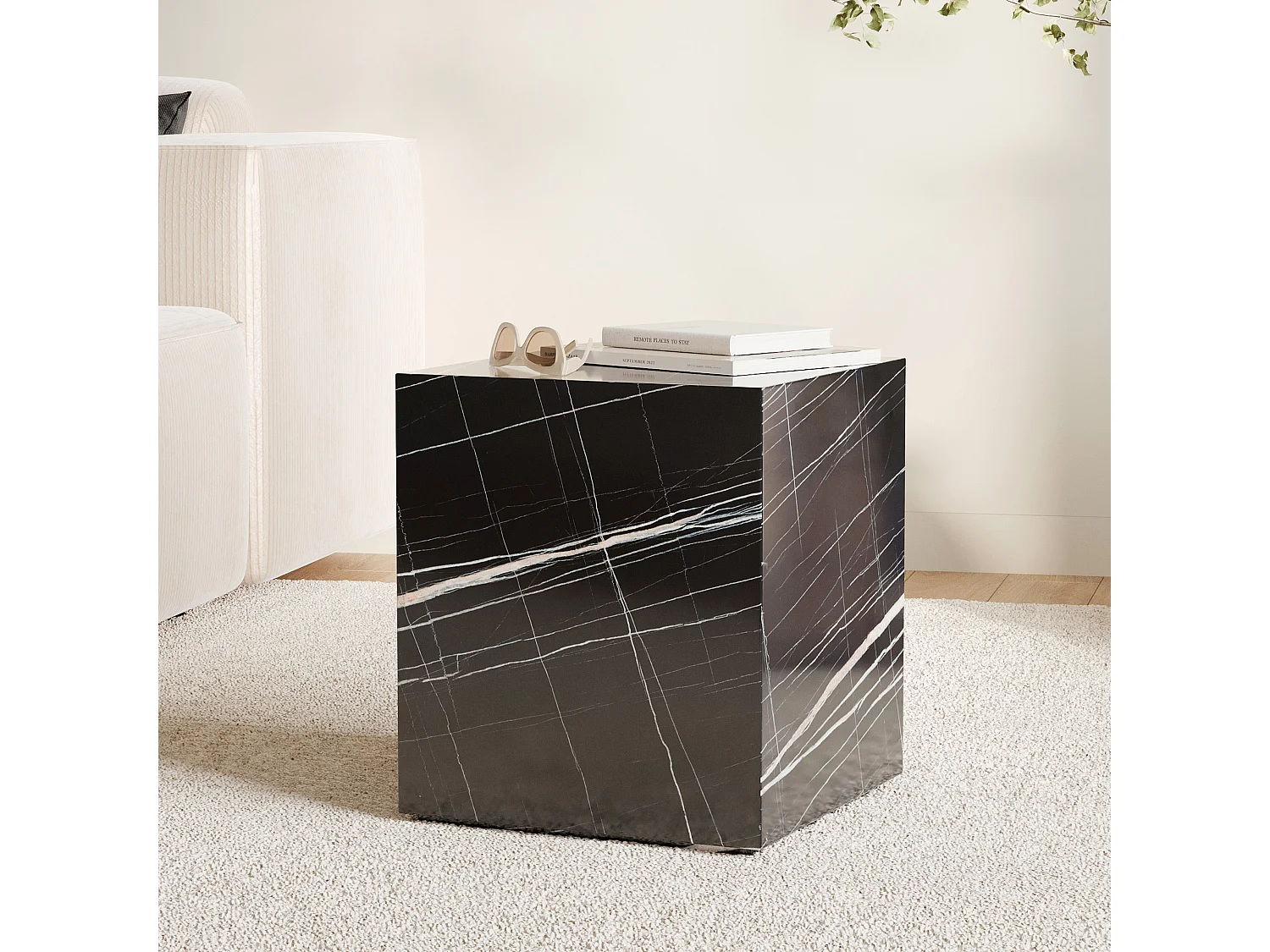 Table d'appoint effet marbre noire - Lison