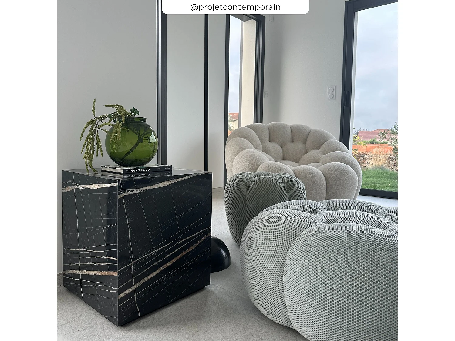 Table d'appoint effet marbre noire - Lison