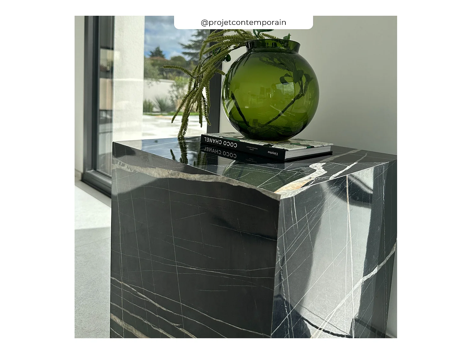 Table d'appoint effet marbre noire - Lison