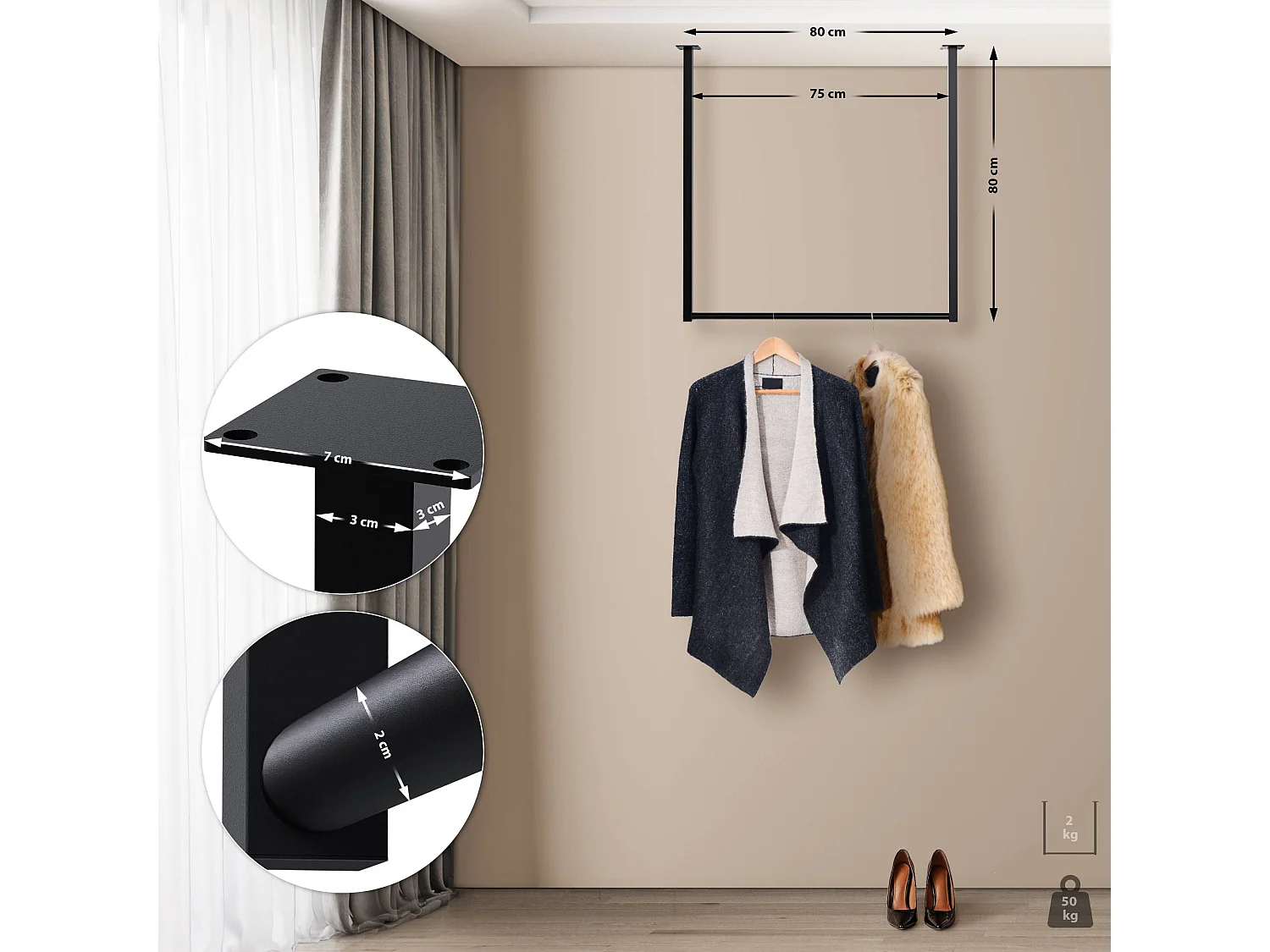 Portant à vêtement - Métal - 80x80 cm - Noir - Fenton