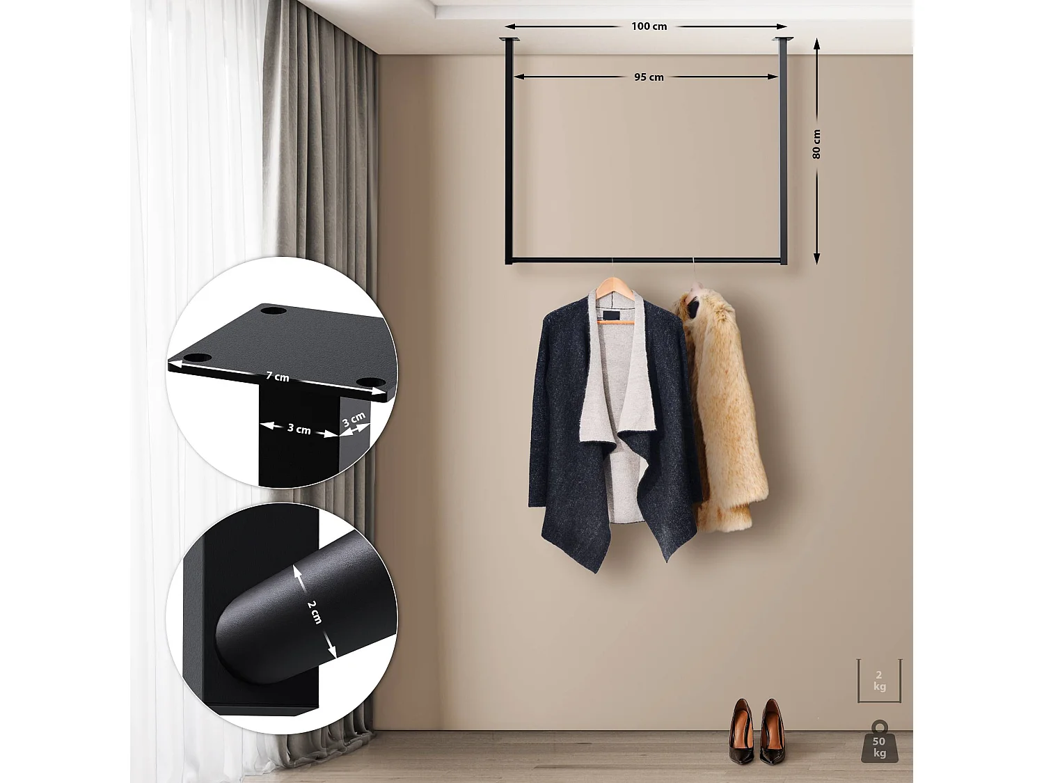 Portant à vêtement - Métal - 100x80 cm - Noir - Fenton