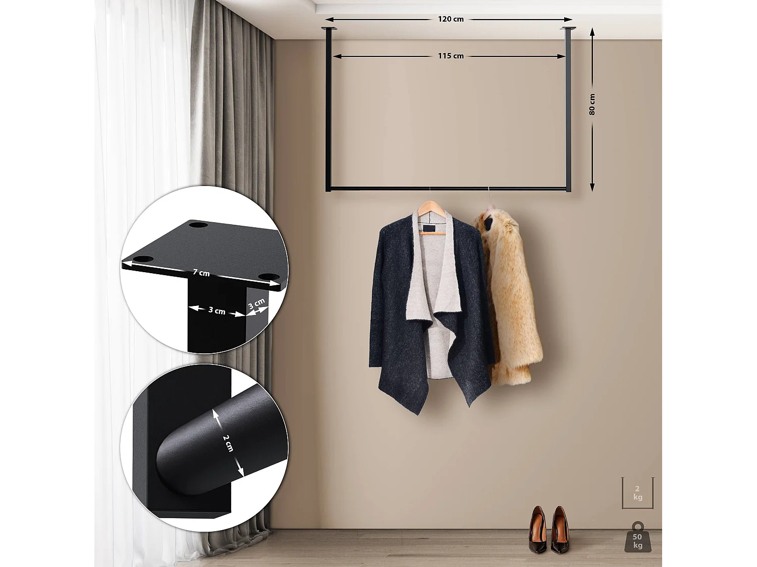 Portant à vêtement - Métal - 120x80 cm - Noir - Fenton