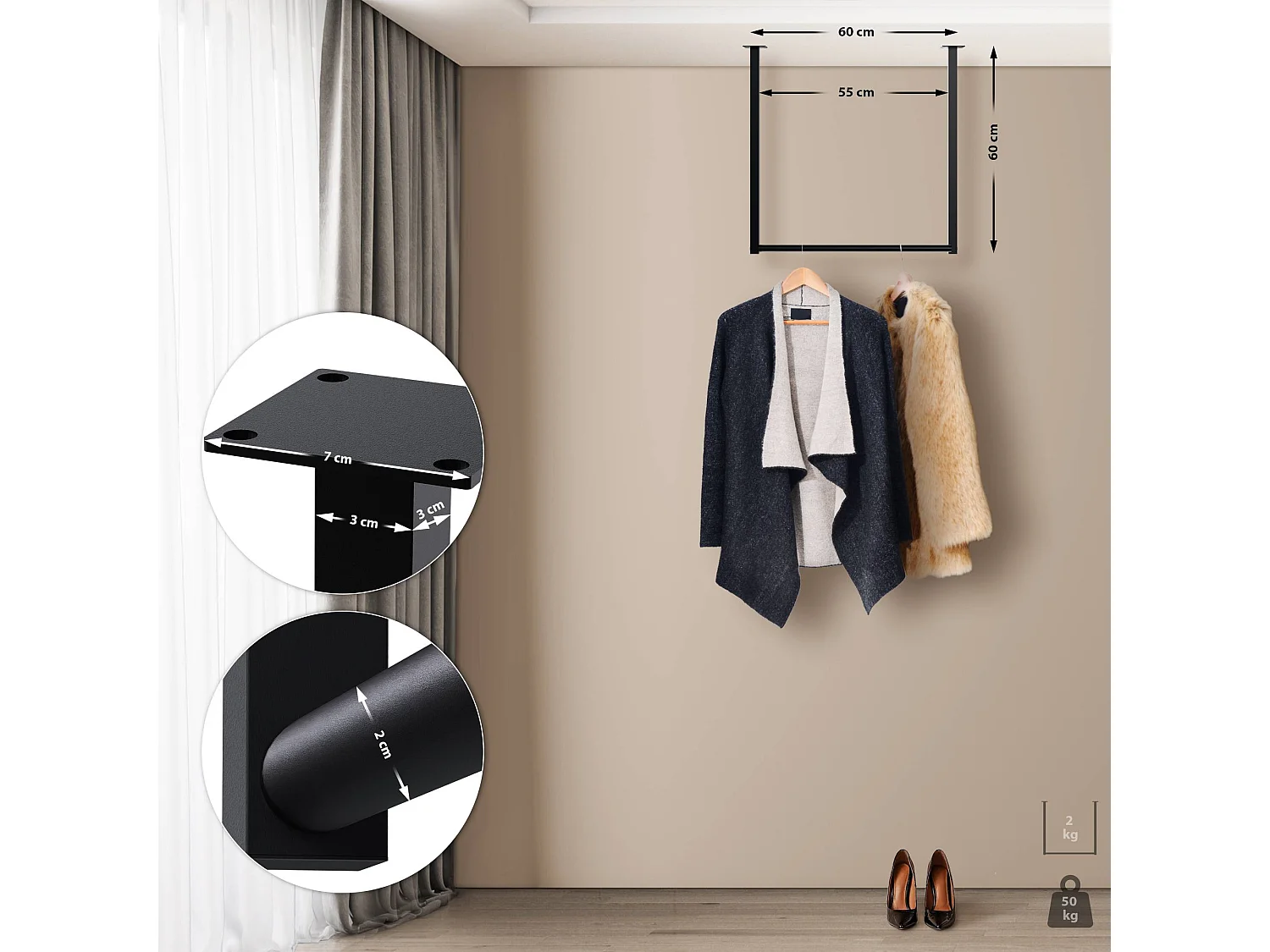 Portant à vêtement - Métal - 60x60 cm - Noir - Fenton