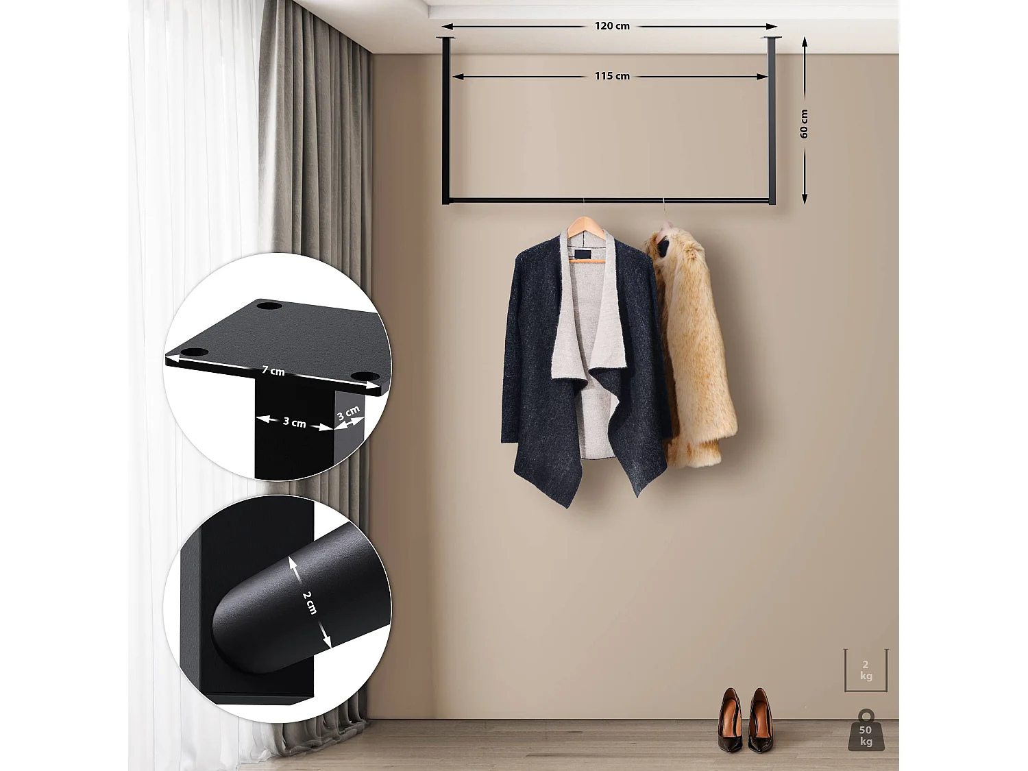 Portant à vêtement - Métal - 120x60 cm - Noir - Fenton