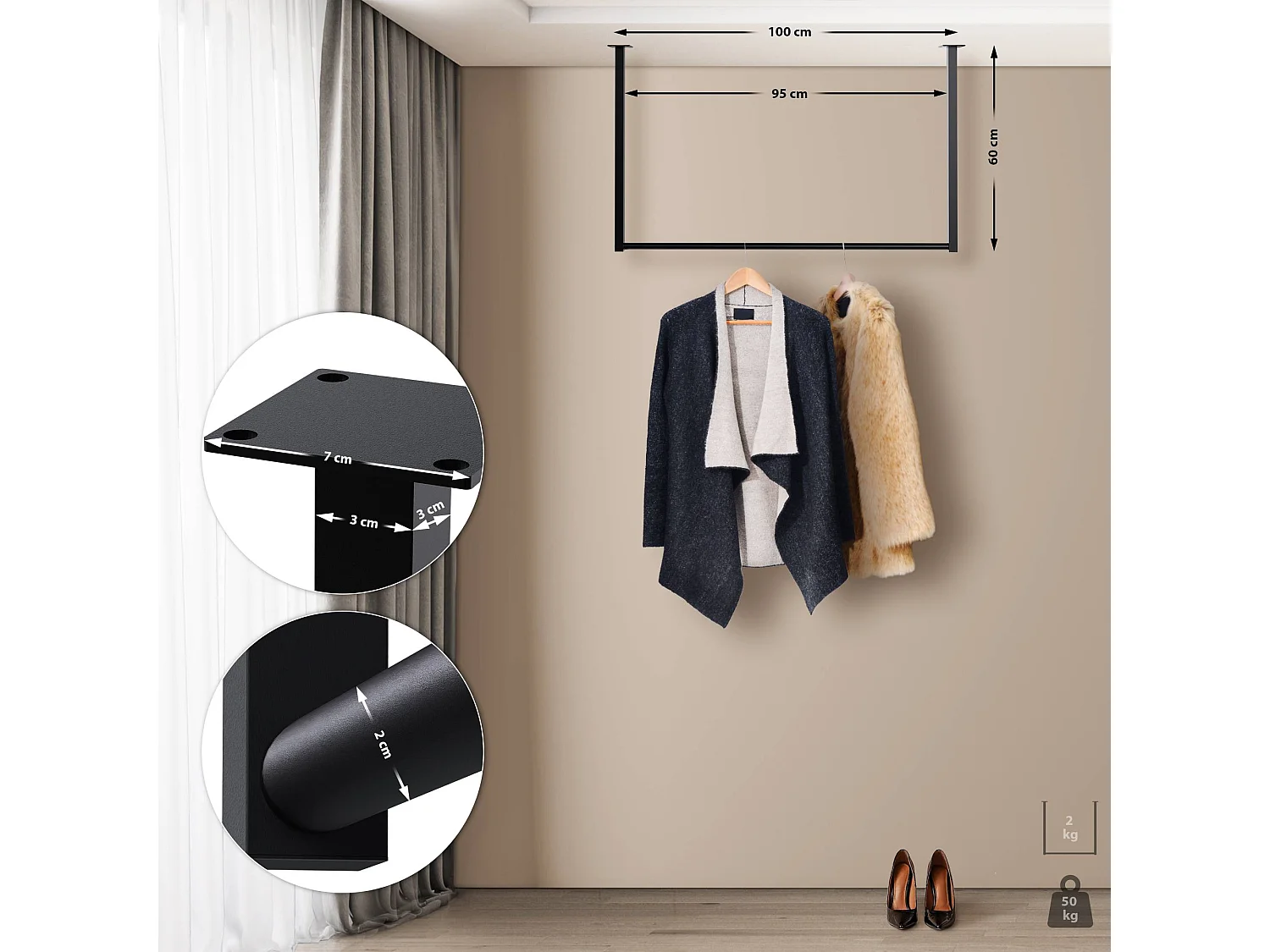 Portant à vêtement - Métal - 100x60 cm - Noir - Fenton