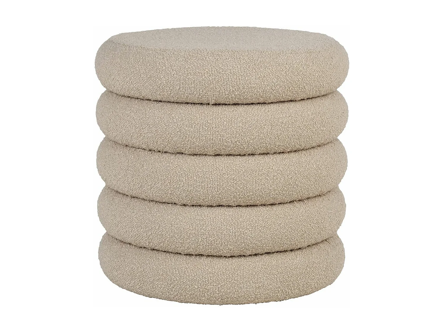 LASTIK - Pouf-Coffre Rond en Tissu Bouclé Beige