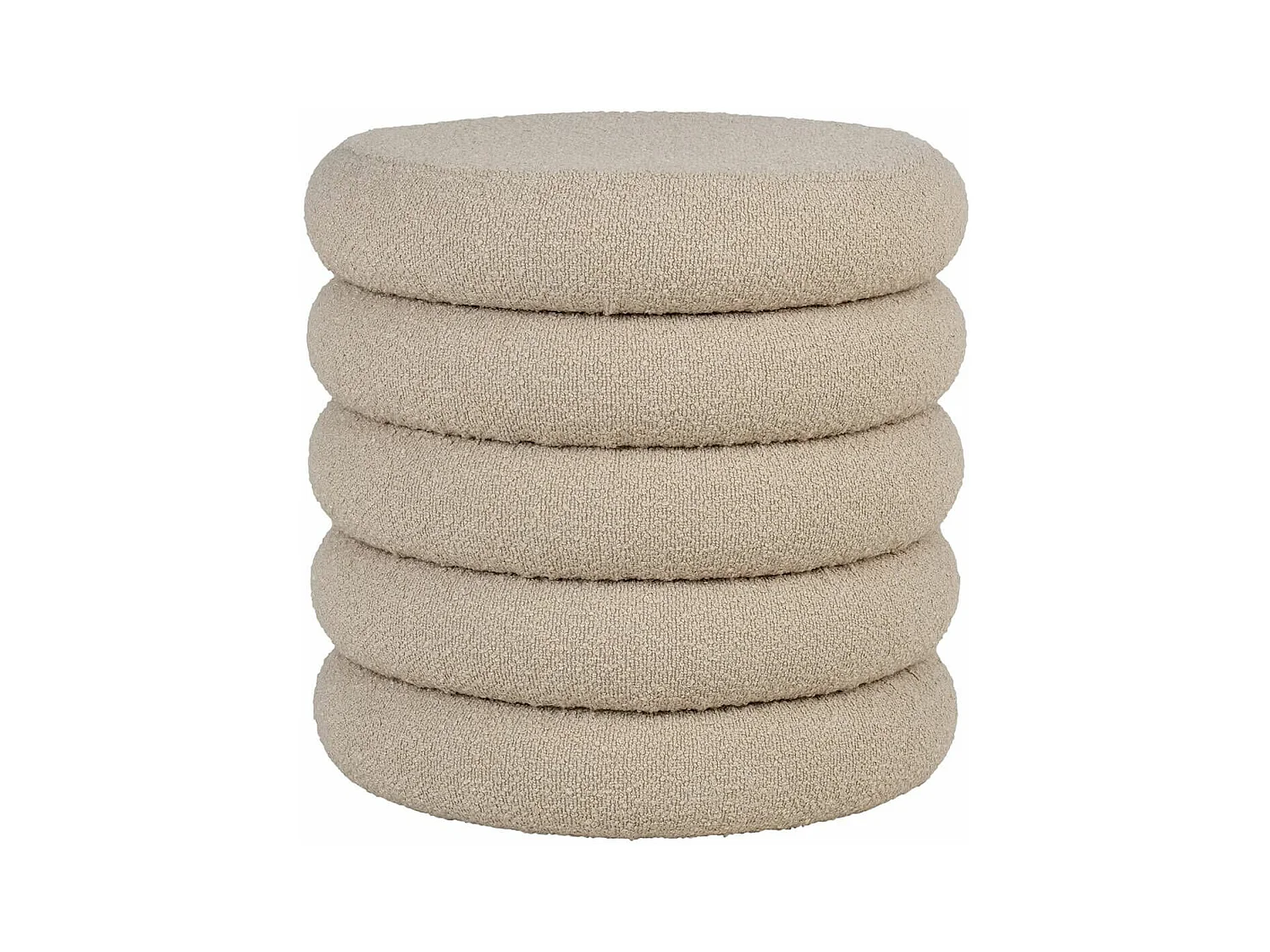 LASTIK - Pouf-Coffre Rond en Tissu Bouclé Beige
