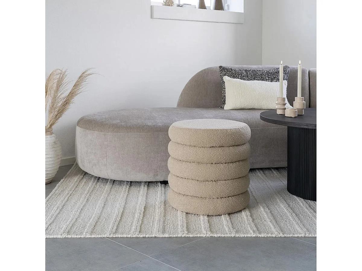 LASTIK - Pouf-Coffre Rond en Tissu Bouclé Beige