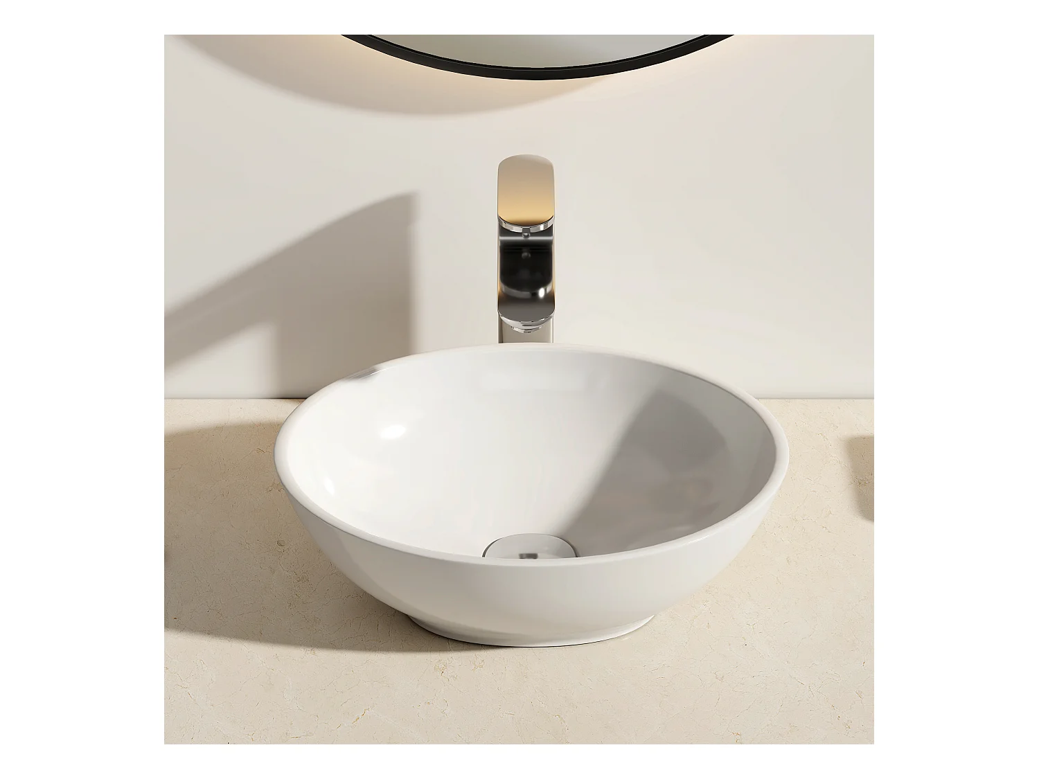 EMKE Lavabo a appoggio in ceramica 41,5×33,5×13 cm, lavabo da bagno ovale, Lavabo design bianco lucido