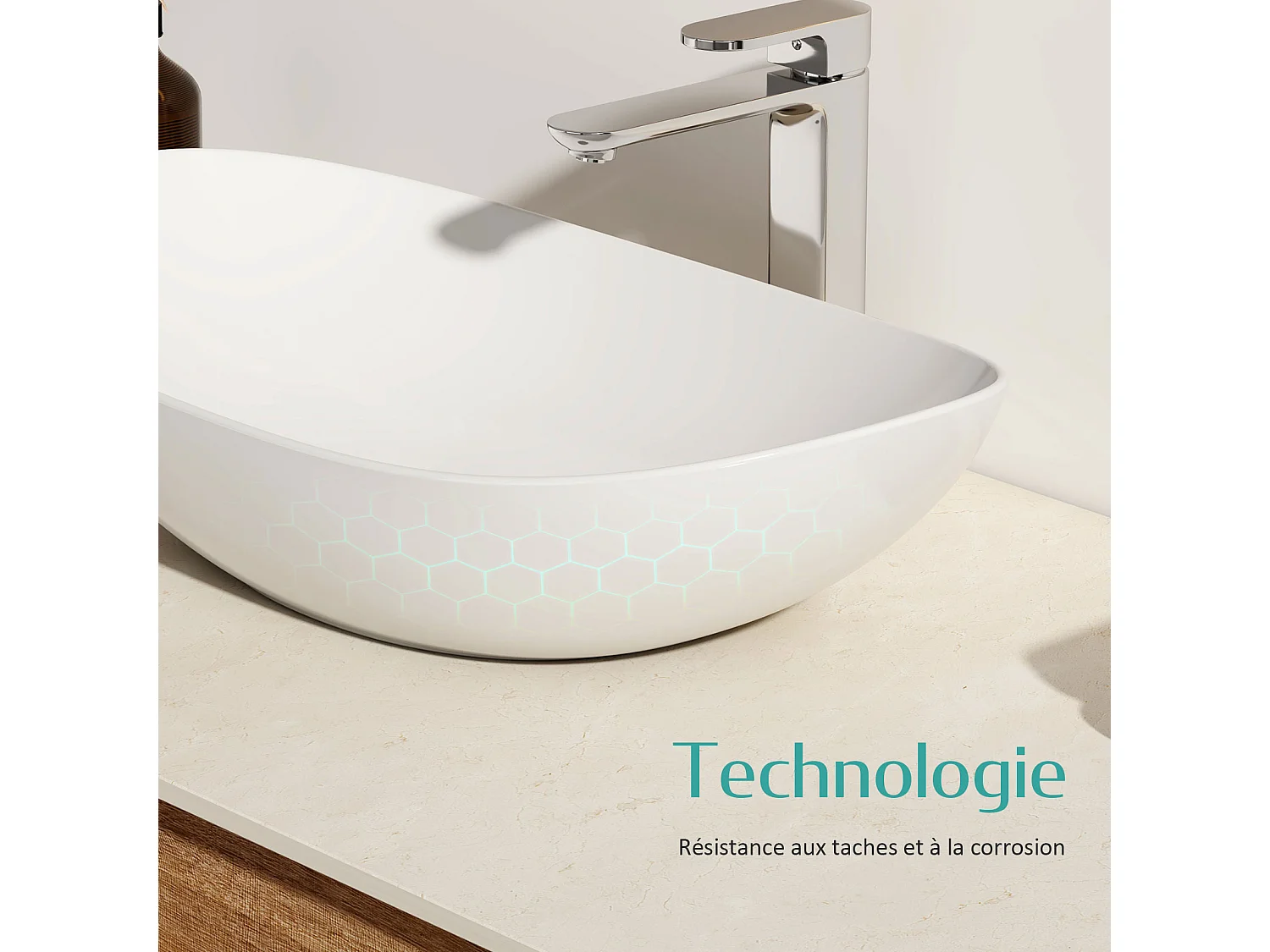 EMKE Vasque à Poser en céramique 41,5×33,5×13cm, Lavabo salle de bain Ovale, Lavabo à poser blanc brillant