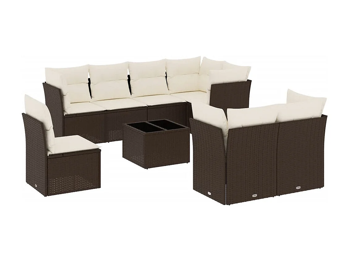 9-tlg. Garten-Sofagarnitur mit Kissen Braun Poly Rattan