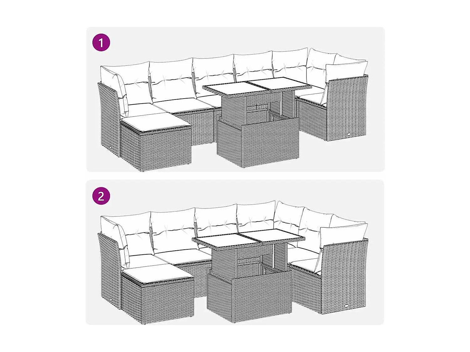 Salon de jardin 8 pcs avec coussins gris clair résine tressée