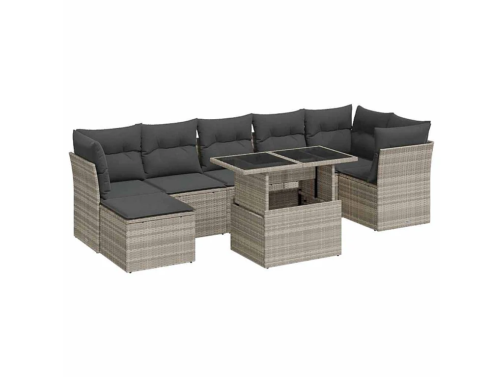 Salon de jardin 8 pcs avec coussins gris clair résine tressée