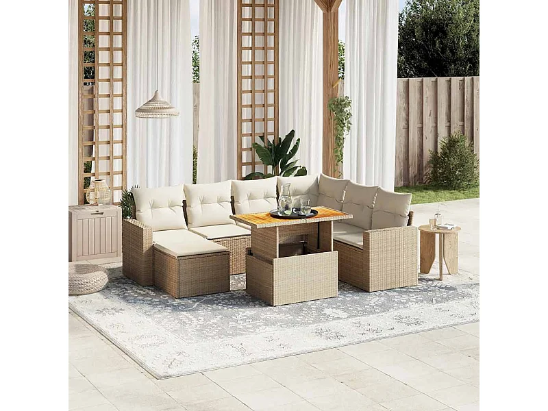 8-tlg. Garten-Sofagarnitur mit Kissen Beige Poly Rattan