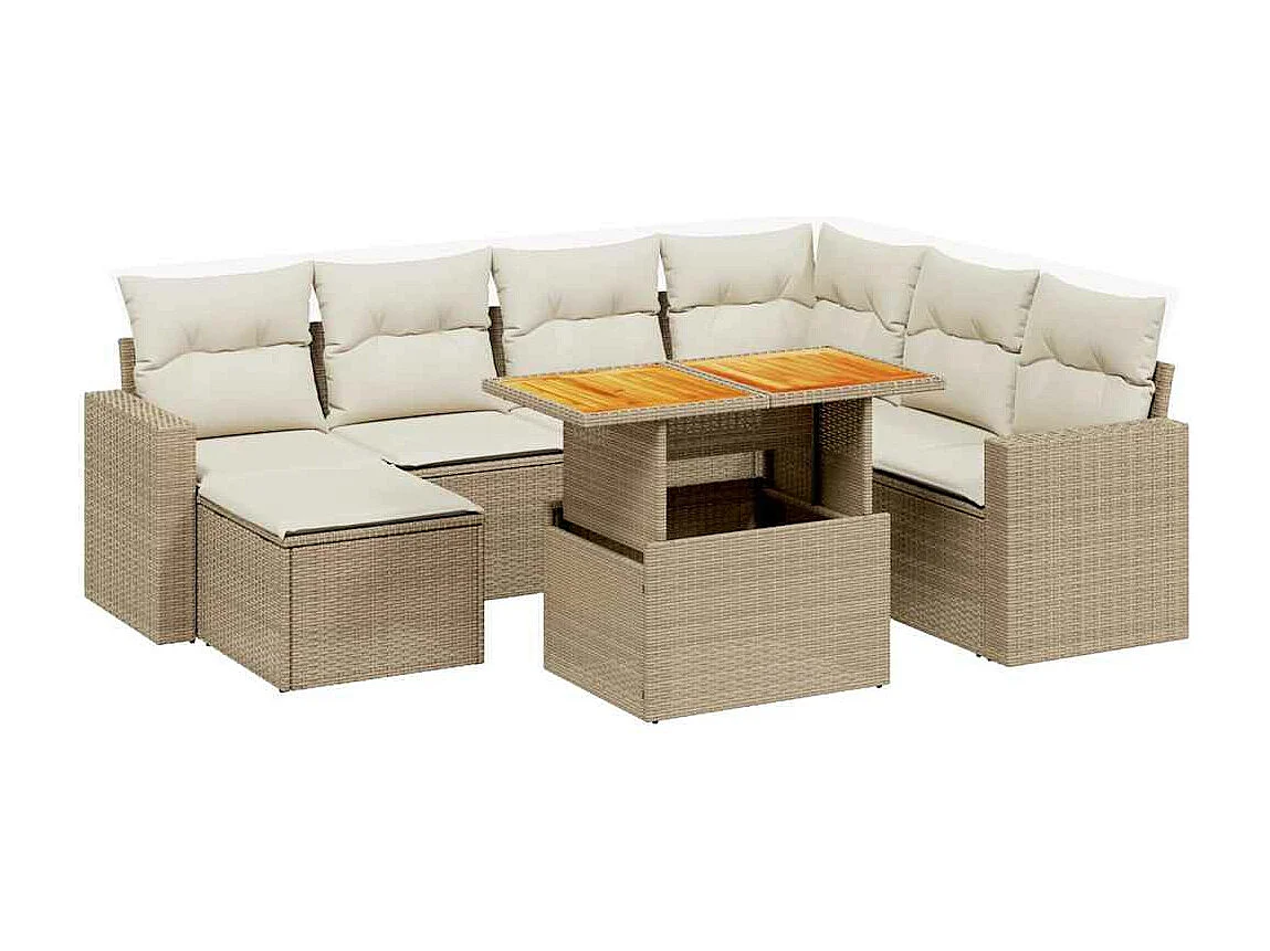 Salon de jardin avec coussins 8 pcs beige résine tressée