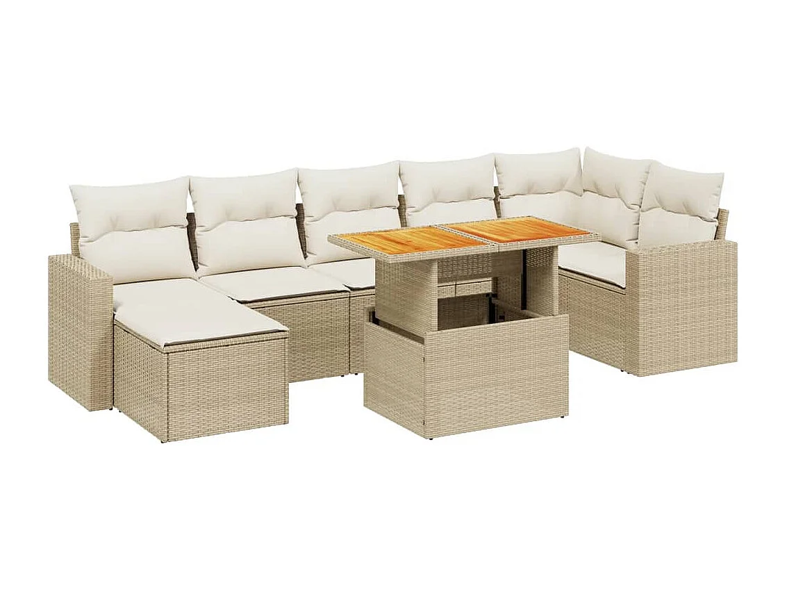 Salon de jardin avec coussins 8 pcs beige résine tressée