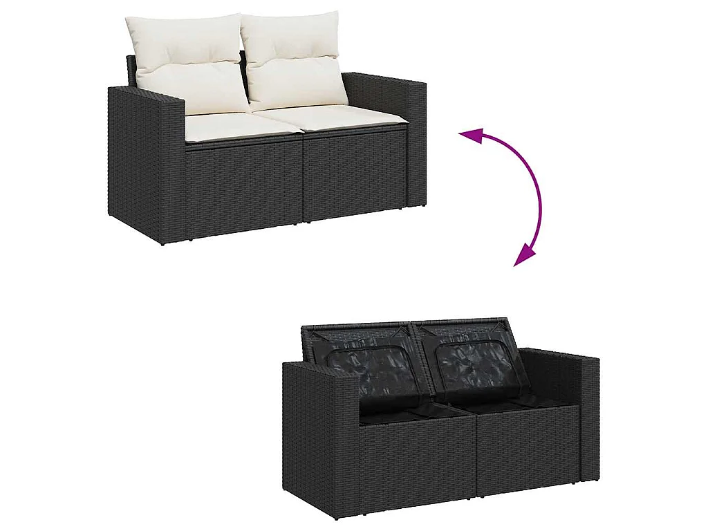 Salon de jardin 9 pcs avec coussins noir résine tressée