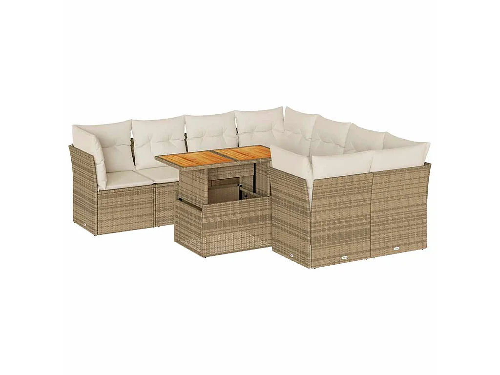 9-tlg. Garten-Sofagarnitur mit Kissen Beige Poly Rattan