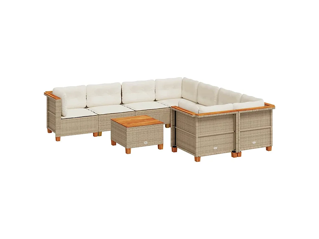 Salon de jardin avec coussins 9 pcs beige résine tressée