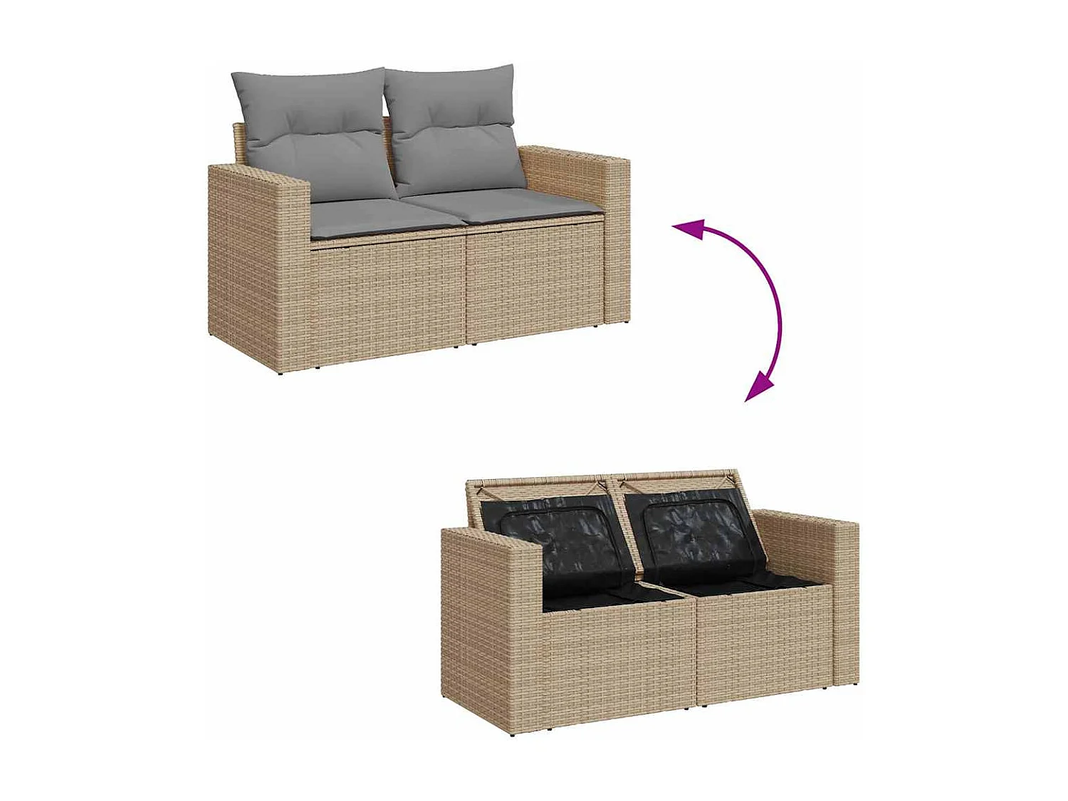 Salon de jardin avec coussins 9 pcs beige résine tressée acacia