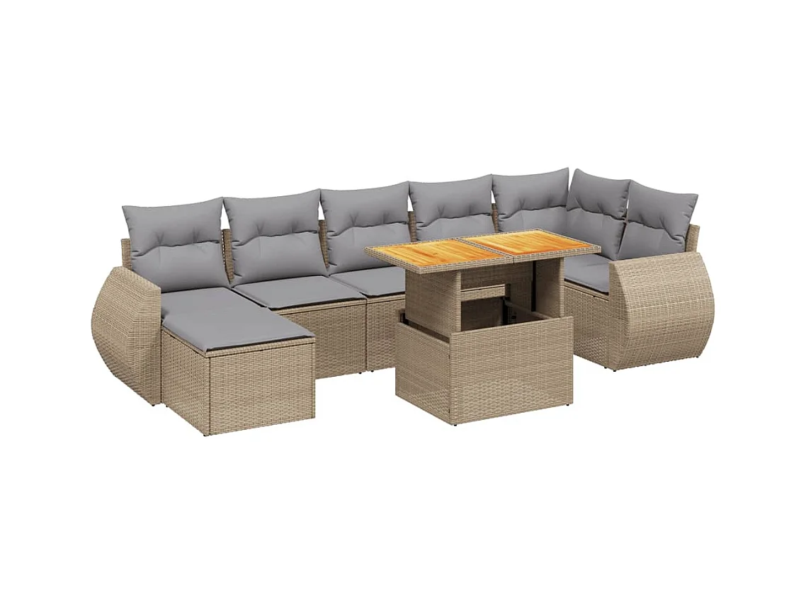 8-tlg. Garten-Sofagarnitur mit Kissen Beige Poly Rattan