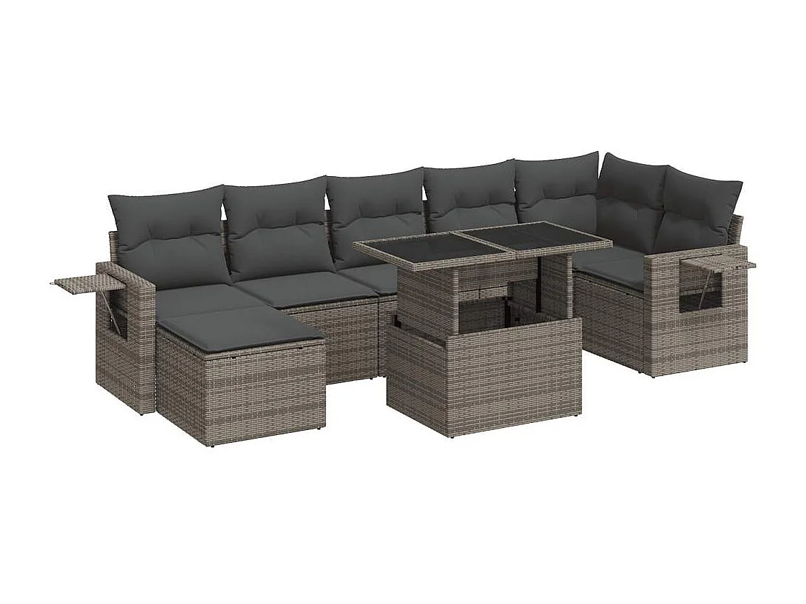 Salon de jardin 8 pcs avec coussins gris résine tressée