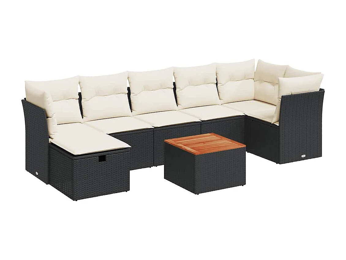 Salon de jardin 8 pcs avec coussins noir résine tressée