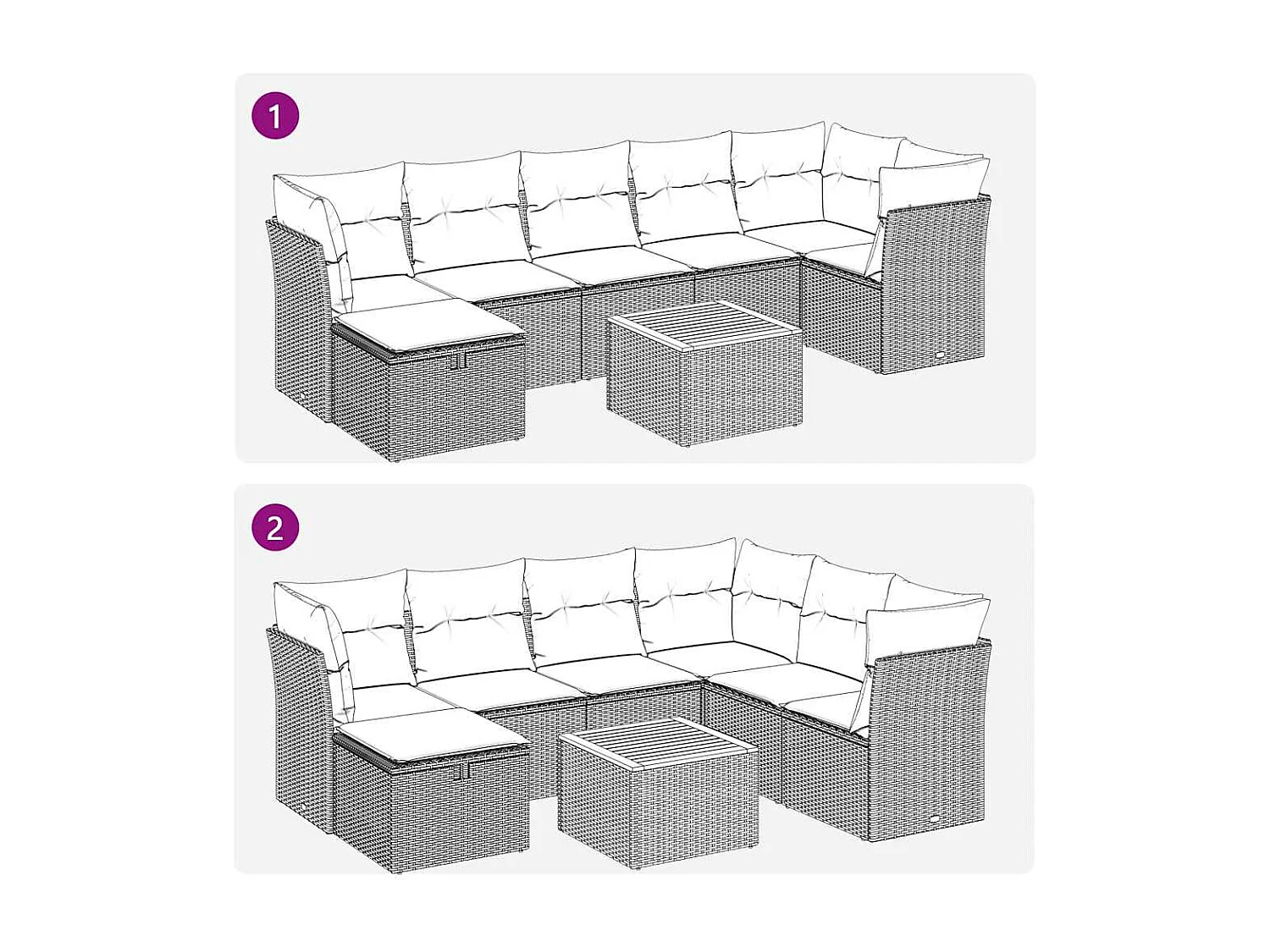 8-delige Loungeset met kussens poly rattan zwart
