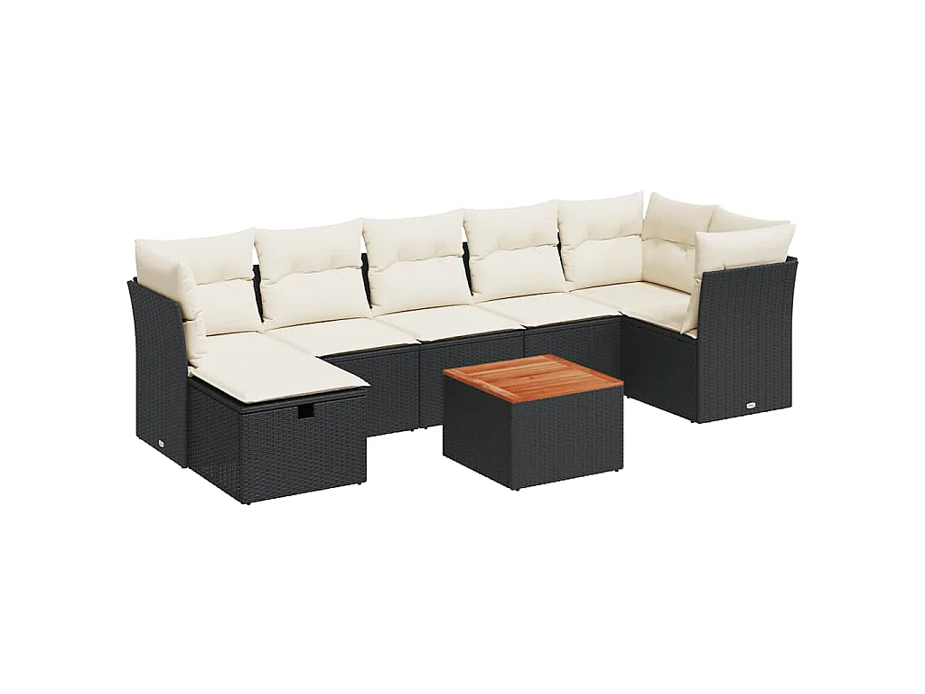 8 pcs conjunto sofás de jardim com almofadões vime PE preto