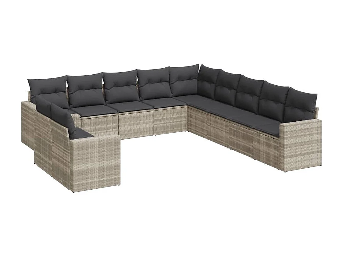 Salon de jardin 11 pcs avec coussins gris clair résine tressée