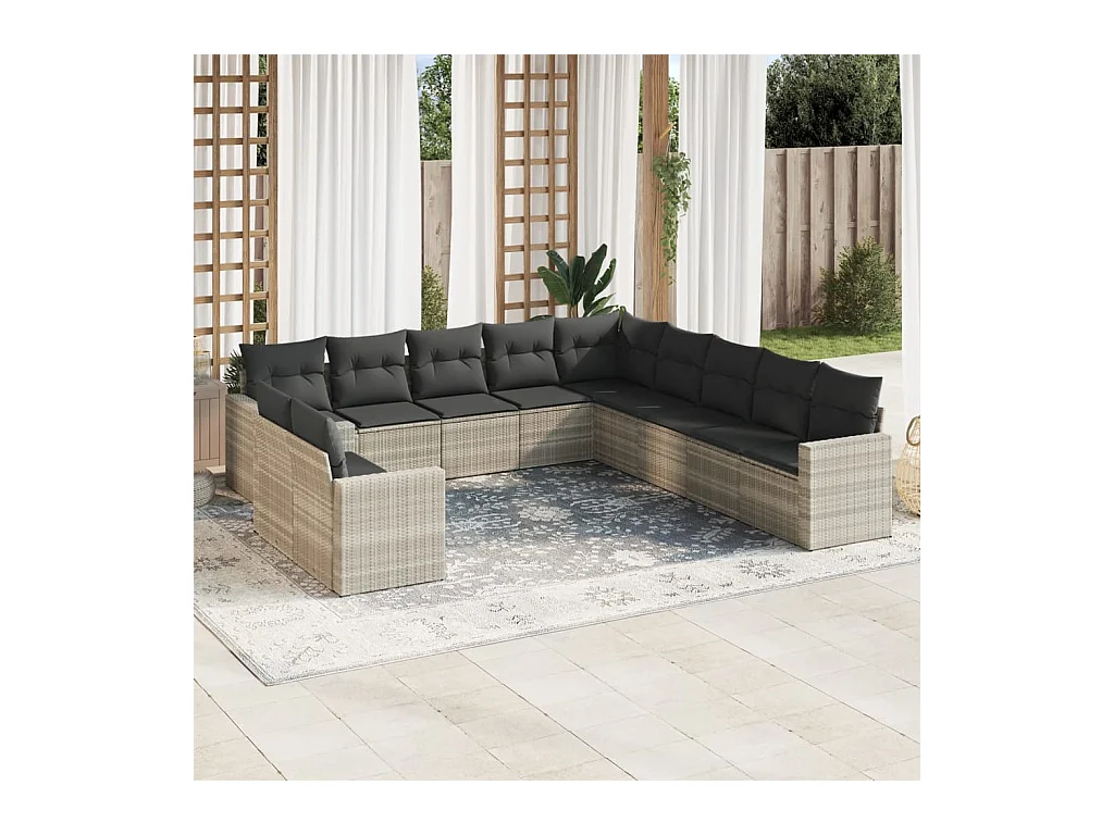 Salon de jardin 11 pcs avec coussins gris clair résine tressée
