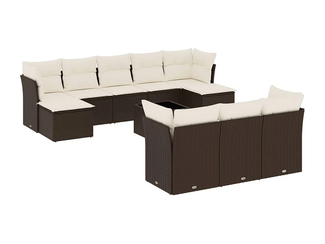 11-tlg. Garten-Sofagarnitur mit Kissen Braun Poly Rattan