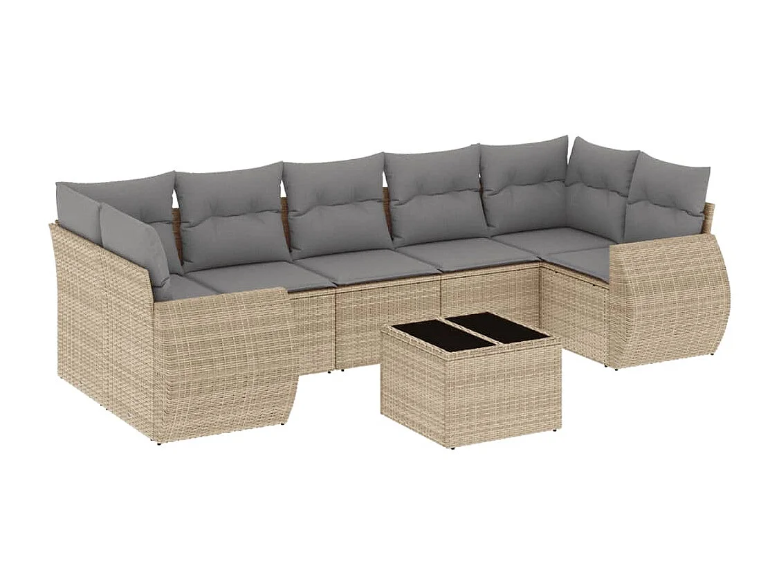 Salon de jardin avec coussins 8 pcs beige résine tressée