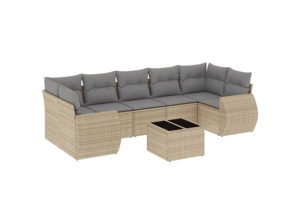 Salon de jardin avec coussins 8 pcs beige résine tressée