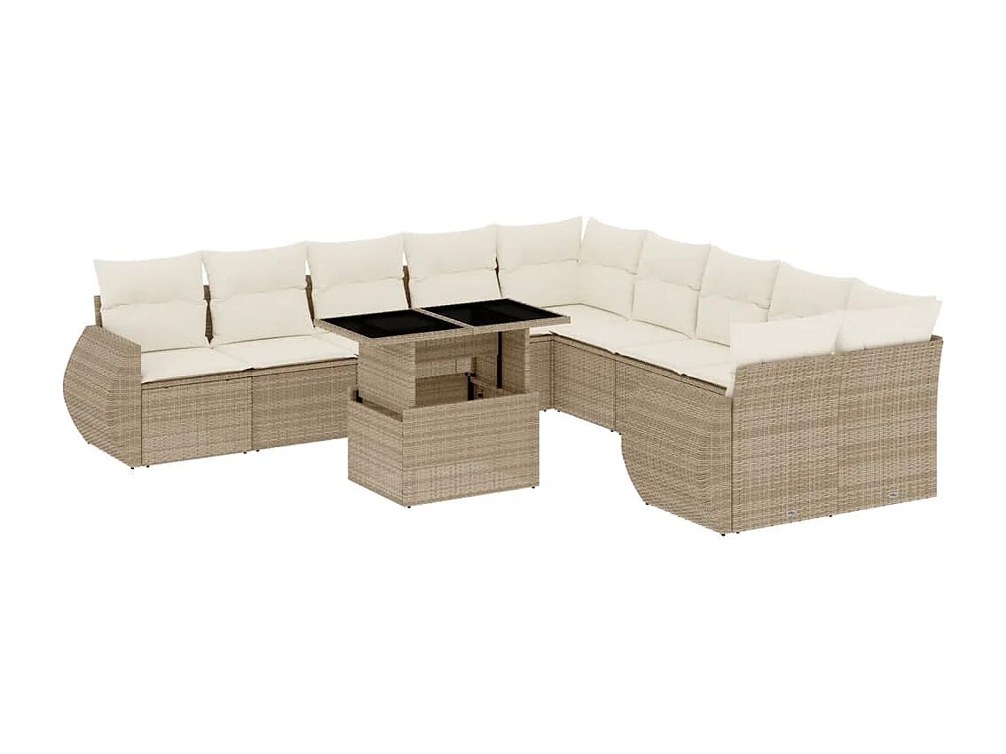 Set Divani da Giardino 11 pz con Cuscini Beige in Polyrattan