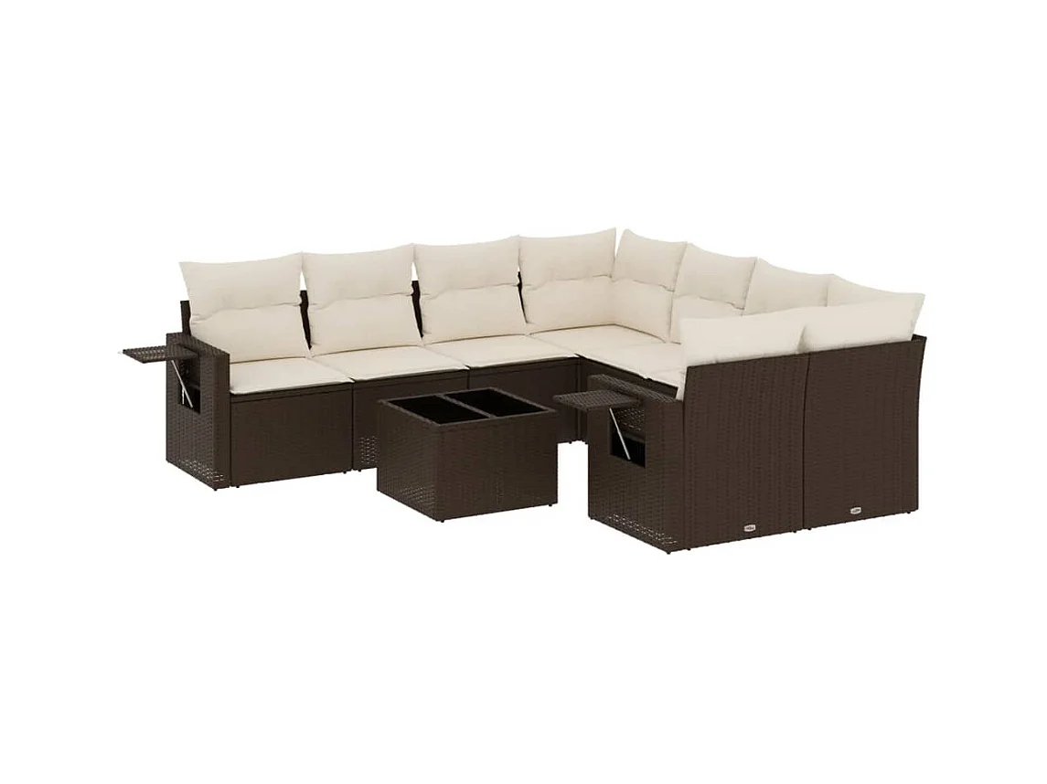 9-delige Loungeset met kussens poly rattan bruin