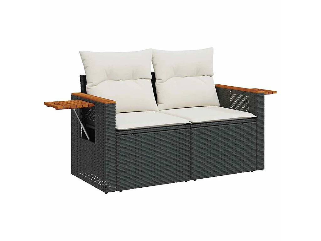 10-delige Loungeset met kussens poly rattan acacia zwart